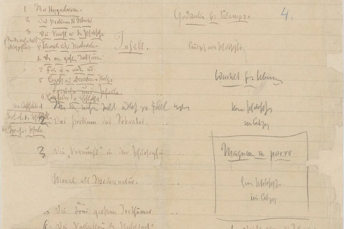 A handwritten page of index notes in ink